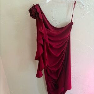 SHEIN Deep Red One-Shoulder Dress